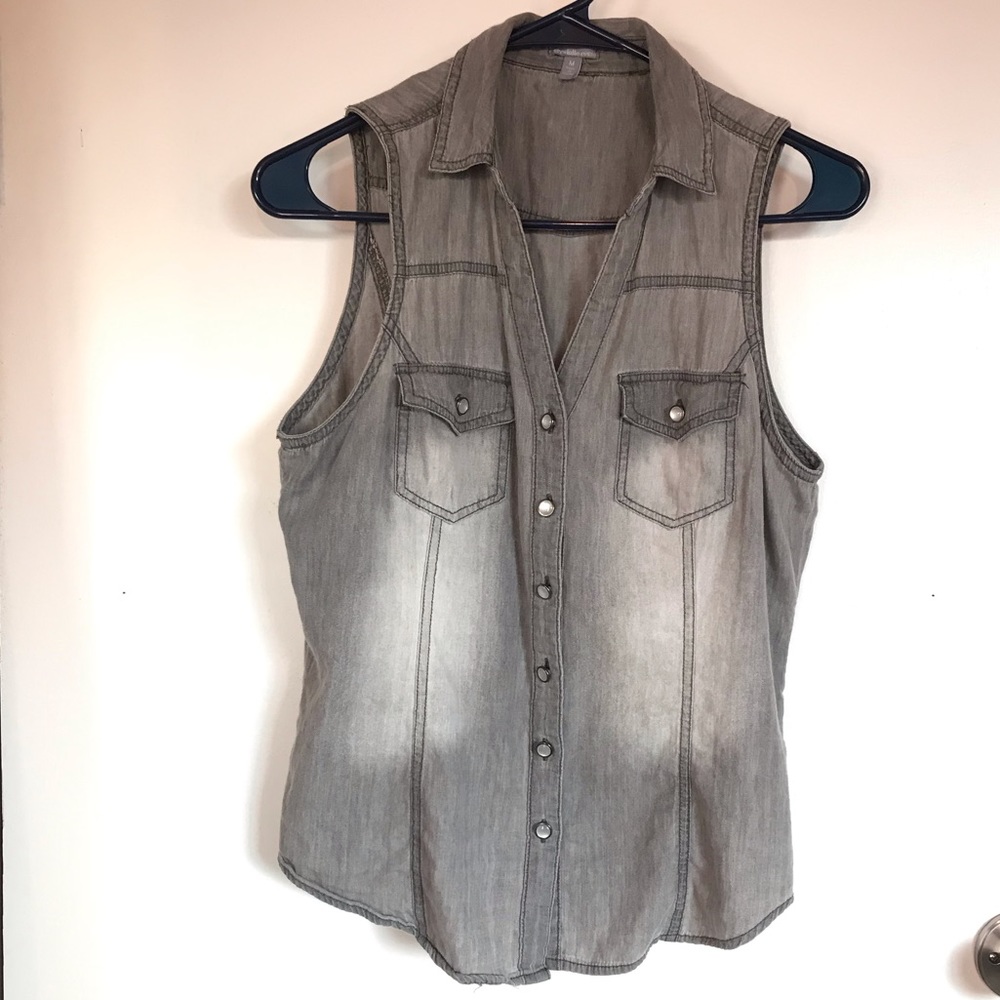 Charlotte Russe Faded Gray Collar Button-Up Vest
